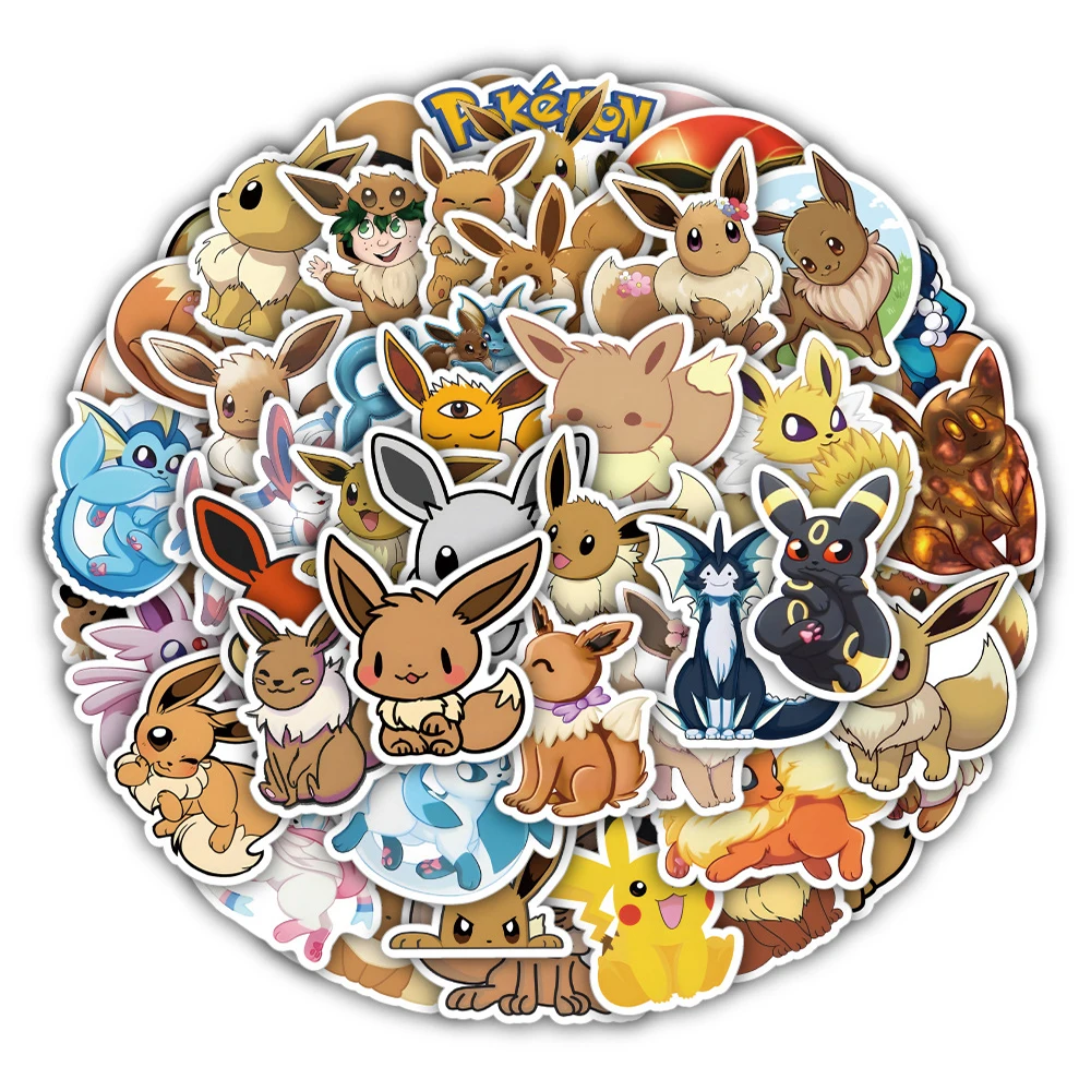 Eevee-pegatinas de dibujos animados de Pokémon para niños, 10/30/50 piezas, Kawaii, Graffiti, monopatín, ordenador portátil, teléfono, vinilo,