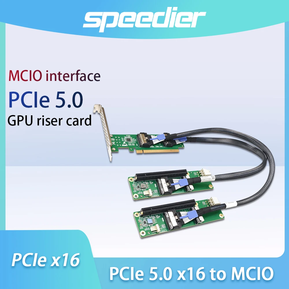 PCIe 5.0 X16 To MCIO Adapter Riser Board, External GPU Graphics Card Extension Card, Server PCIe5.0 MCIO Expansion Backplane