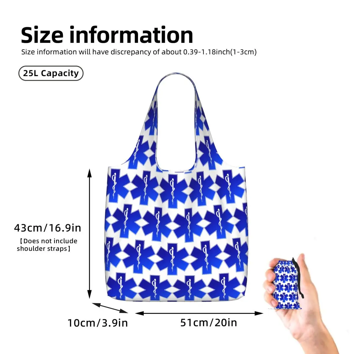 EMS EMT Paramedic Star Of Life Shopping Tote Bag Canvas Large Capacity Shoulder Bags Shopper Grocery Handbag for Women view 3