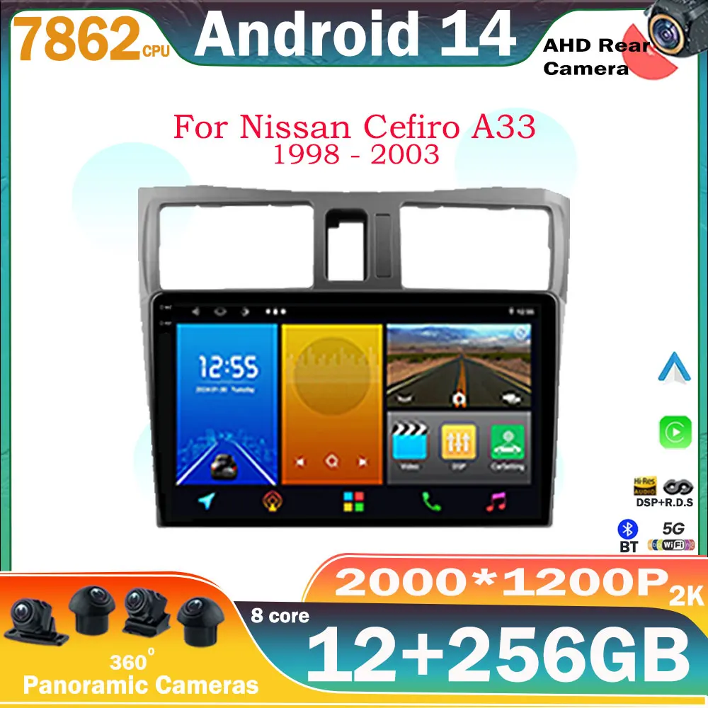 Android 14 Car Radio For Nissan Cefiro A33 1998 - 2003 Navigation GPS Android Stereo Auto Screen Carplay Video No 2din 5G Wifi