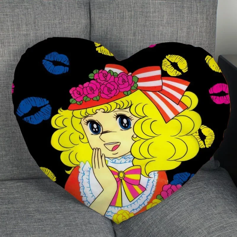 Custom Anime Candy Candy Pillow Case fodera per cuscino con cerniera a forma di cuore Soft No Fade federe per cuscini tessili per la casa decorativi