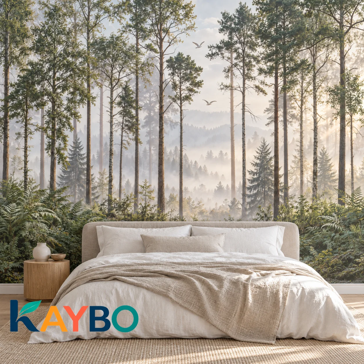 Forest Wallpaper Mural Misty Pine Trees Woodland Landscape Non Self Adhesive Wall Decor for Living Room Bedroom Scandinavian Art