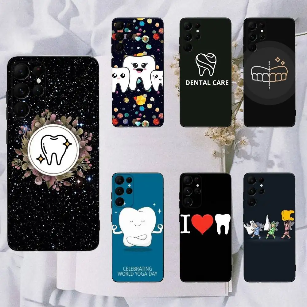 

Dentist Tooth Pattern Phone Case For Samsung Galaxy A13,A21s,A22,A31,A32,A52,A53,A71,A80,Soft Black Shell