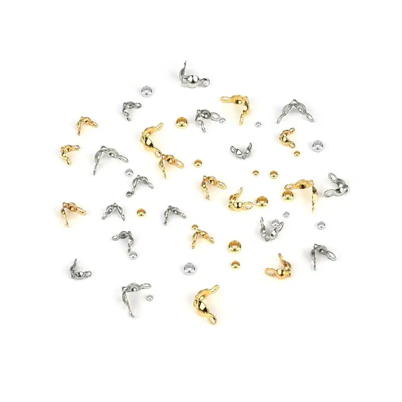 100pcs/lot Stainless Steel Gold Color Connector Clasp Crimp End Beads Findings Kit DIY Bracelet Necklace Jewelry Making Supplies