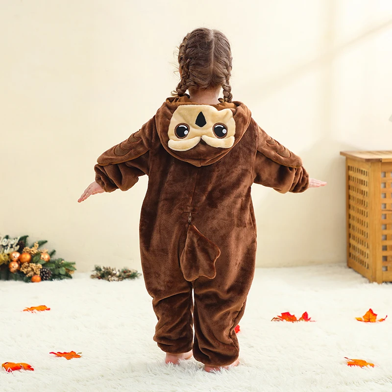Halloween Winter Baby Clothes Fluffy Warm Jumpsuits Cute Owl Costume Hooded Onesie Thicken Romper Baby Boy Girl Clothes Outfit