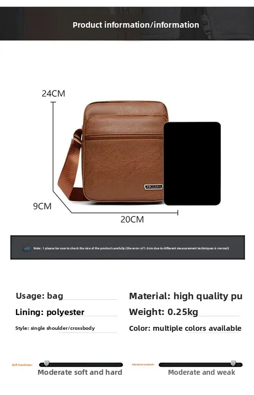 Herrentasche, PU-Leder, einzelne Umhängetasche, mehrlagiger Reißverschluss, großes Fassungsvermögen, Umhängetasche für den täglichen Gebrauch, Arbeit, Reisen, Business, Pendeln – Detail 3