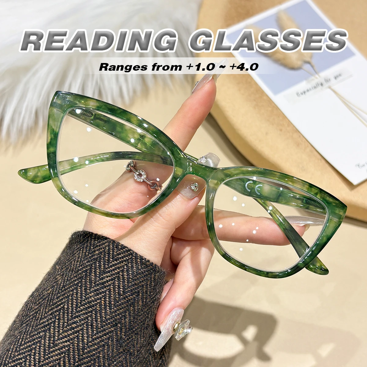 Mehrfarbige Lesebrille mit Katzenaugenrahmen, leicht und exquisit, lässt Sie jünger aussehen. Das beste Geschenk für Senioren
