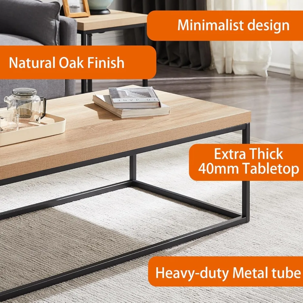Tavolino in rovere naturale da 18 pollici |   Tavolino |   Tavolino da caffè per soggiorno, moderno industriale, quadrato, metallo e legno (Natural W