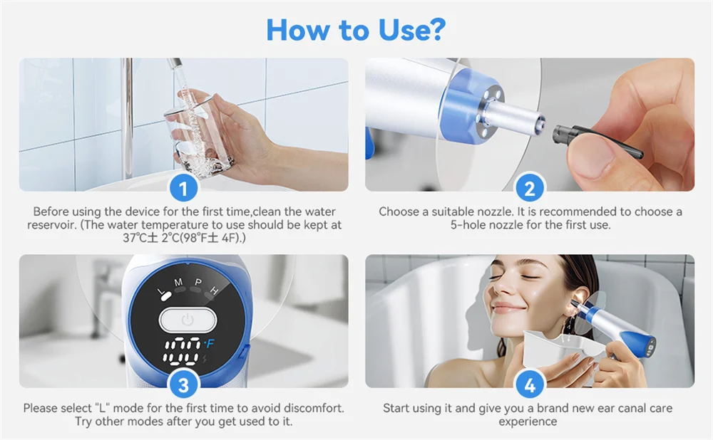 Large Capacity Ear Wax Removal Kit 500ML Ear Cleaning Tool with Clear LED Display USB Rechargeable Electric Ear Irrigation Tool