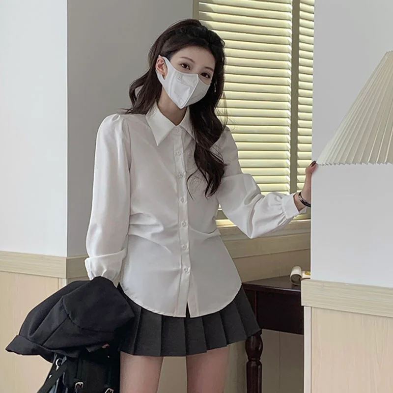 Shirts Women Preppy Style Solid Sweet Inside Schoolgirl Slim Fashion Lady Autumn Ulzzang Tender All-match Light Soft Mujer Tops