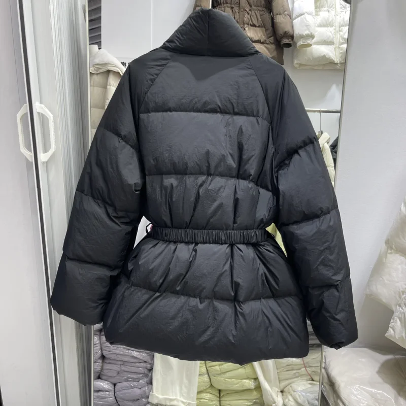 2025 inverno nova jaqueta feminina médio a longo com decote em v cinto mostra desbaste solto design exclusivo jaqueta parkas