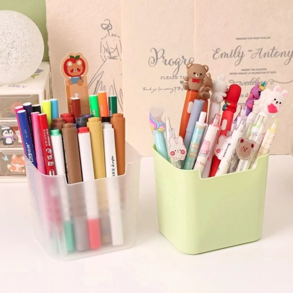 

Simple Transparent Desk Pen Holder Large Capacity INS Style Pencil Storage Box Plastic Multifunction Storage Bucket Home Office