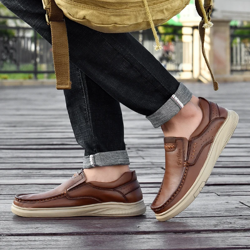 Men Genuine Leather Shoes Male Business Casual Shoes Four Seasons Fashion Comfortable Daily Youth Outdoor Soft-soled Shoes