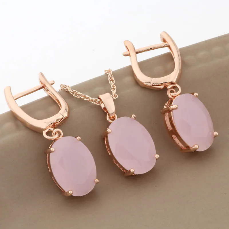 Luxury Oval Shape 585 Rose Gold Color Bridal Jewelry Sets Wedding Fashion Jewelry Set With Cubic Zirconia Gift Set