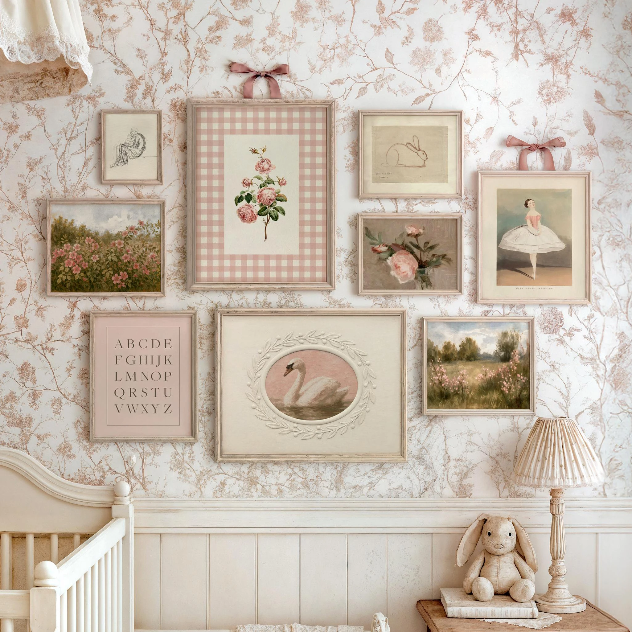 Retro Pink Nursery Art Posters Vintage-Inspired Girls Room Decor Canvas Print Painting Decoration Gift Poster Nursery Wall Decor