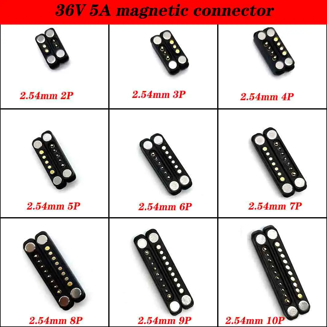 1 par 36V5A conector Pin Pogo magnético 2P 3P 4P-10P Pogopin macho hembra 2,54 MM conector magnético CC con resorte toma de corriente