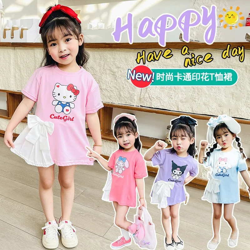 

Summer Cinnamoroll Hello Kitty Anime Kawaii Sanrio Ins Fashion Baby Dress Cute Cartoon Shirt Skirt Clothes Lovely Gifts
