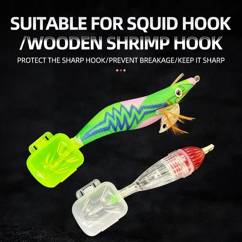 15Pcs Plastic Squid Jig Hooks Protector 3 Sizes Wood Shrimp Hooks Cover Fishing Hook Transparent Case Fishing Accessory