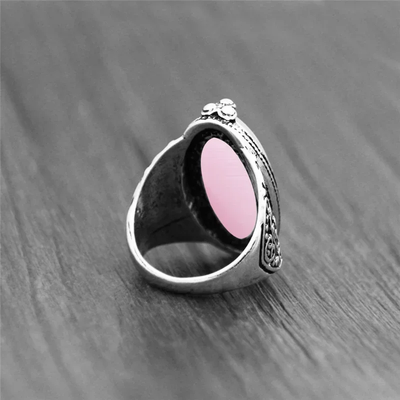 Flower Band Oval Opal Rings For Women Vintage Look Antique Silver Plated Personality Fashion Jewelry