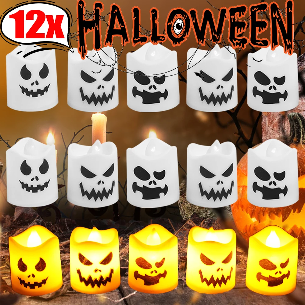 

Halloween Ghost Candle Light LED Electronic Candles Flameless Battery Operated Night Lights Halloween Wedding Party Decoration