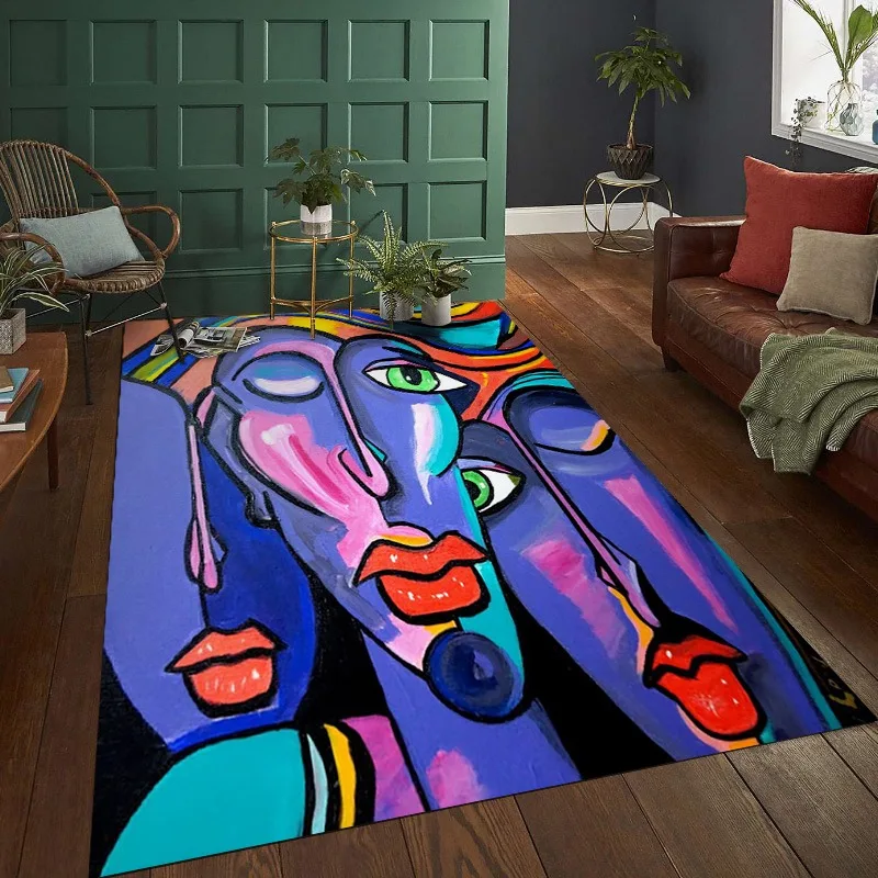 Abstract Painting Artistic Living Room Carpet Foldable Machine Washable Coffee Table Plush Mat Bedroom Fluffy Rug Ковер Tapis 러그