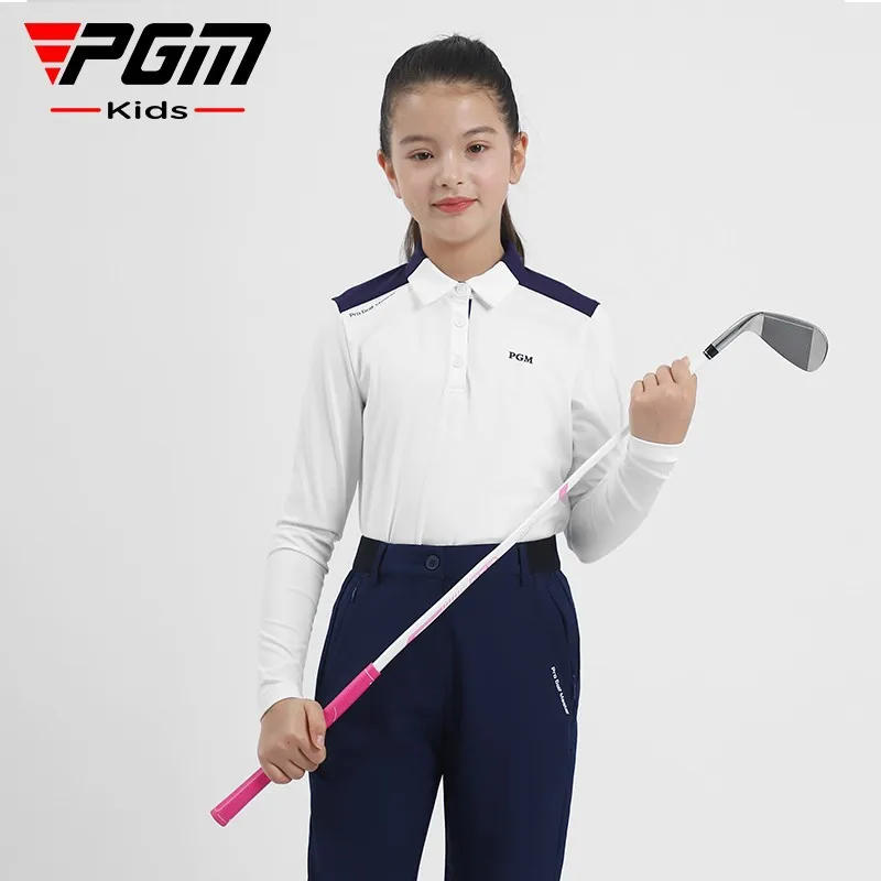 Pgm meninas golfe manga longa t camisas de golfe wear para crianças confortável pele amigável tecido esportivo roupas infantis yf548