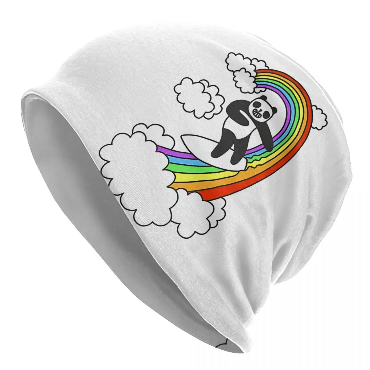 Pandas Surf Rainbows Tapestry Men's Beanies Printed Chemotherapy Pile Outdoor Turban Breathable