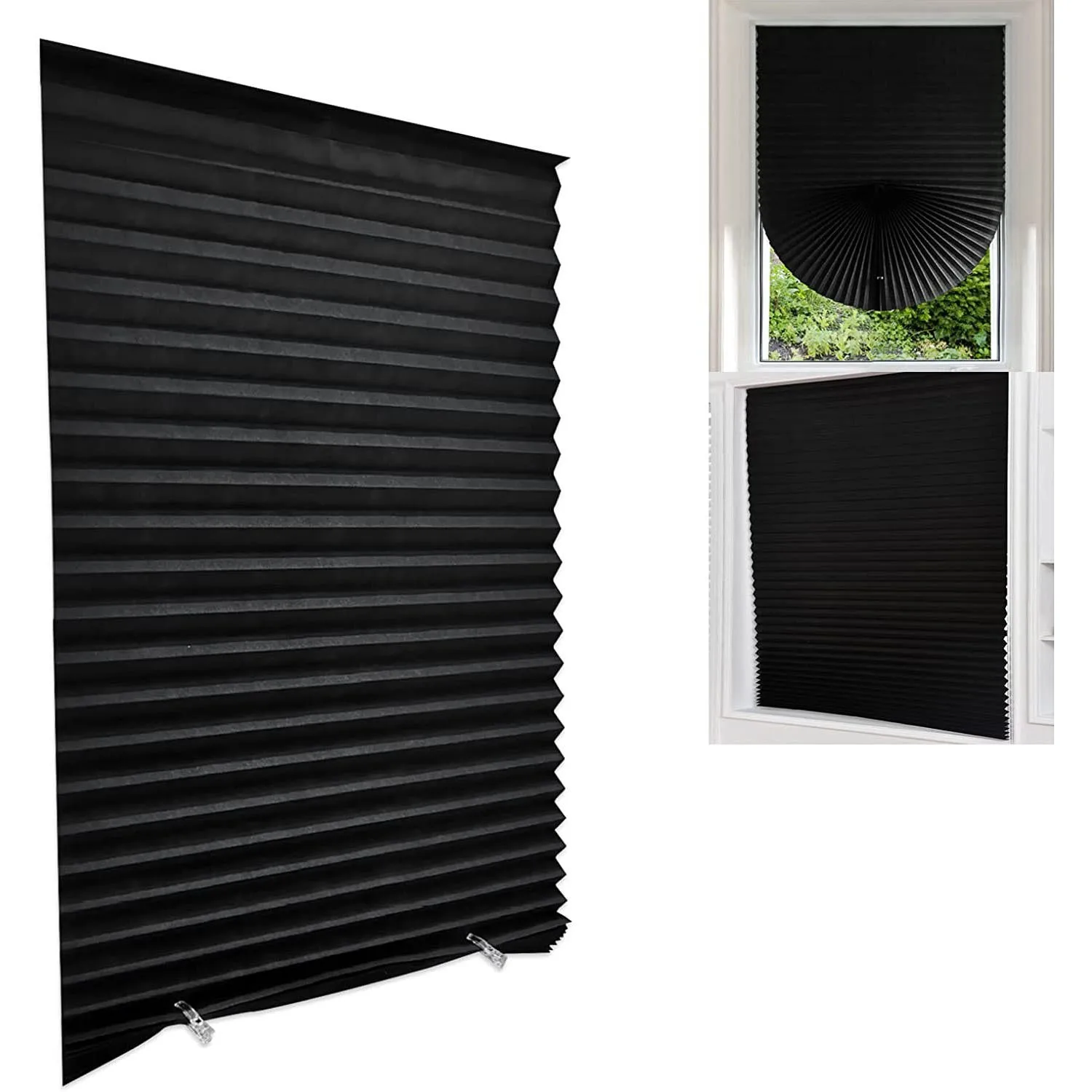 Portable Blackout Pleated Blinds No Drill Self Adhesive Window Shades Temporary Stick On Room Darkening Curtains for Bedroom