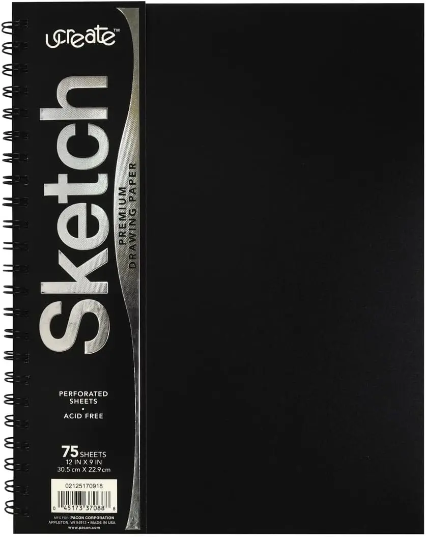 

Poly Cover Sketch Book, Heavyweight, 9" x 12", Black, 75 Sheets