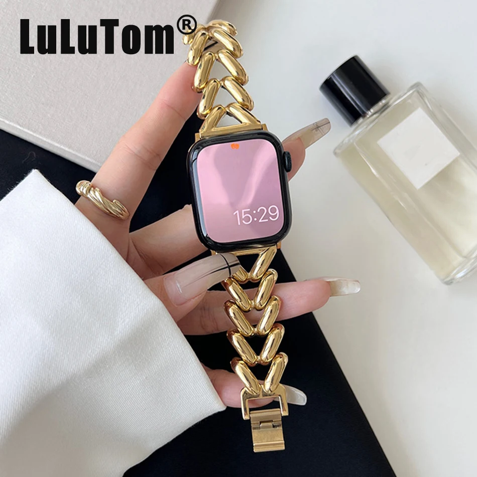 Metal Strap For Apple Watch UItra 8 7 49mm 45mm 44mm Luxury INS Wheat Bracelet Wristband For iWatch Series 6 5 SE 42mm 40mm 38mm