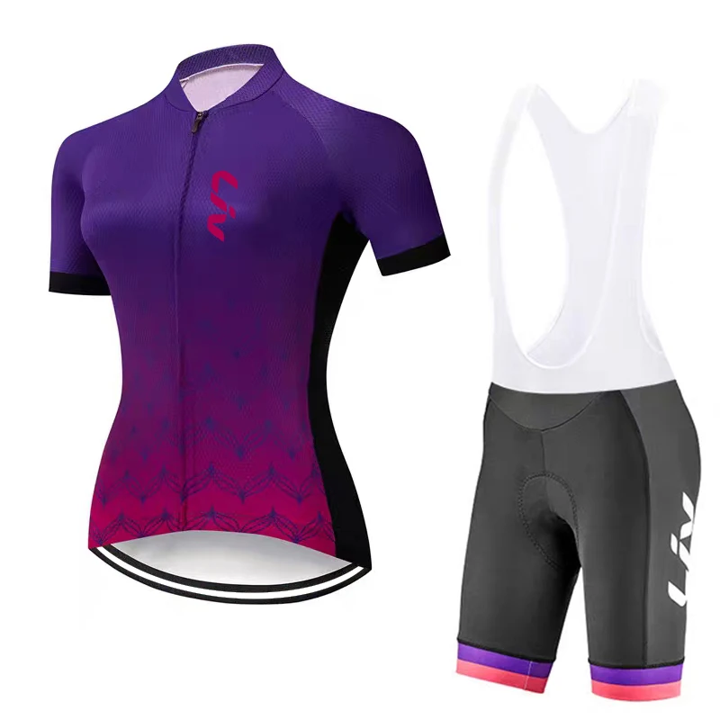 LIV Women's Cycling Jersey Set for Summer Road Bib Set Cycling Top, Cycling Back Pants Sponge Seat Cushion