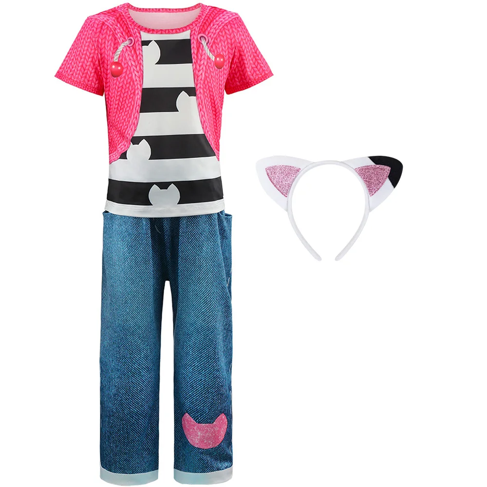 

Children's Gabbys Dolhouse T Shirt and pants and headband 3pcs Set for 4-8year Girls cartoon gaby Carnival Halloween Birthday