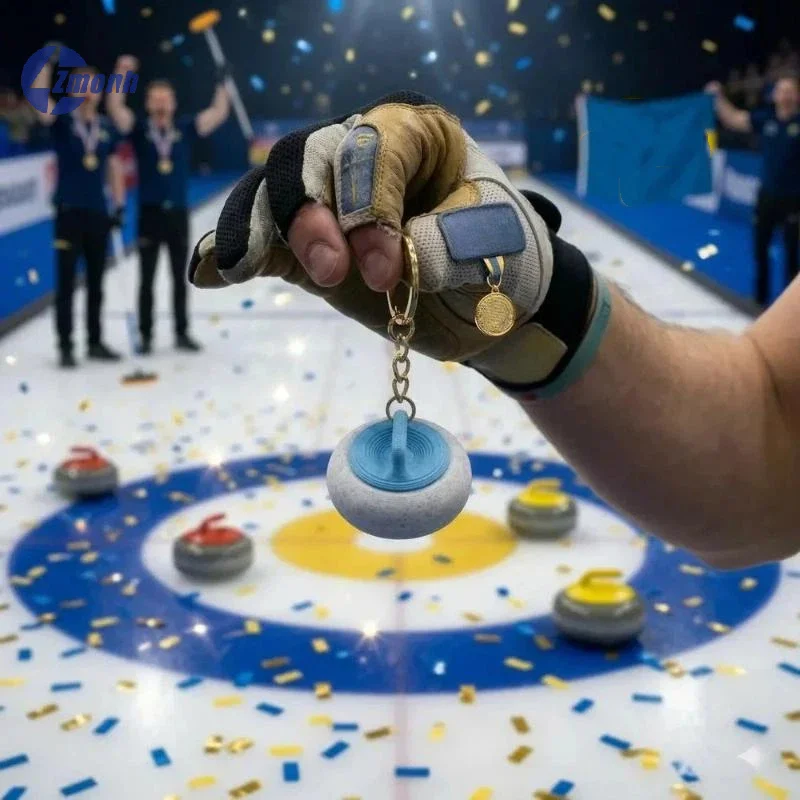 New！Mini Curling Keychain With Realistic Design And Durable Gold Key Ring Perfect For Curling Fans Souvenir Gift