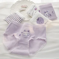 5 Pcs/Set Purple Rabbit Cotton Panties Female Underpants Women Shorts Seamless Lingerie Underwear Plus Size Sexy Pantys M-XL