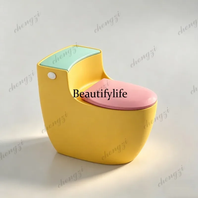 D80 Yellow standard toilet for home use, large-diameter, high-impact, creative and personalized silent toilet