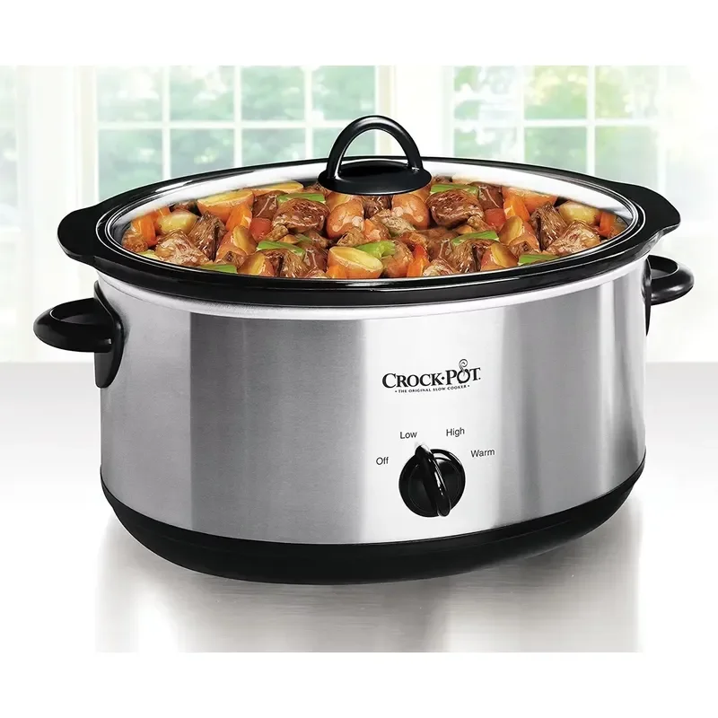 2026 Latest 7 Quart Oval Manual Slow Cooker Stainless Steel Large Capacity Electric Crock Pot for Family Cooking Party