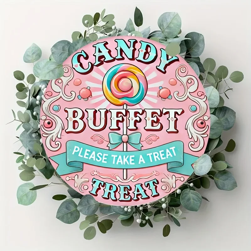 Vintage Candy Buffet Metal Sign, Suitable for Home, Restaurant, Bar, Café, And Garage Decor - a Set of 1