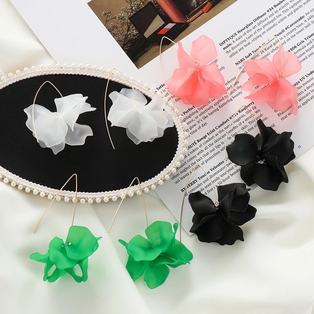 Fashion Flower Earrings Bohemia Handmade Petal Dangle Stud Vintage Resin Long Drop For Elegant Women Gifts Jewelry image 6