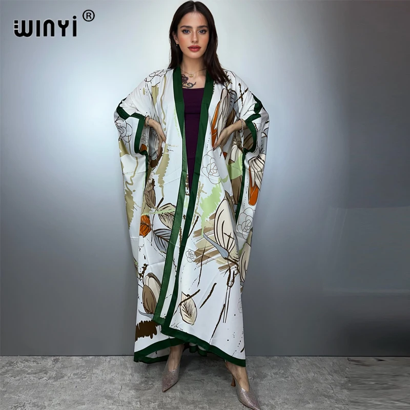 WINYI Kimono bohémien Cardigan allentato abiti da spiaggia donna copricostume abito da sera lungo piumino abito ampio costumi da bagno di lusso