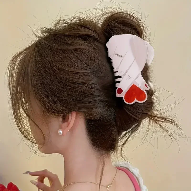 TrendyThan Heart Grab Clip Love Hairpin Point Drill Ponytail  Disc Hair Crab Clip Valentine's Day Party Headgear Gift Women