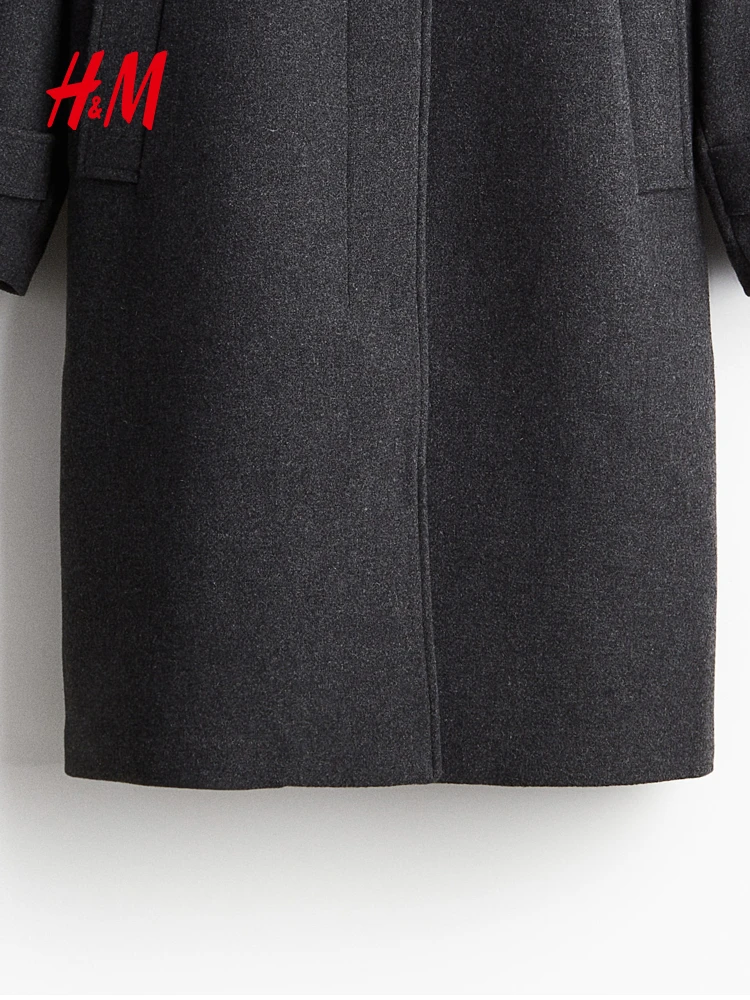 Płaszcz wełniany damski H&M, zimowy, luźny, prosty, modny, ciepły, do kolan, klasyczny płaszcz przeciwdeszczowy 253843