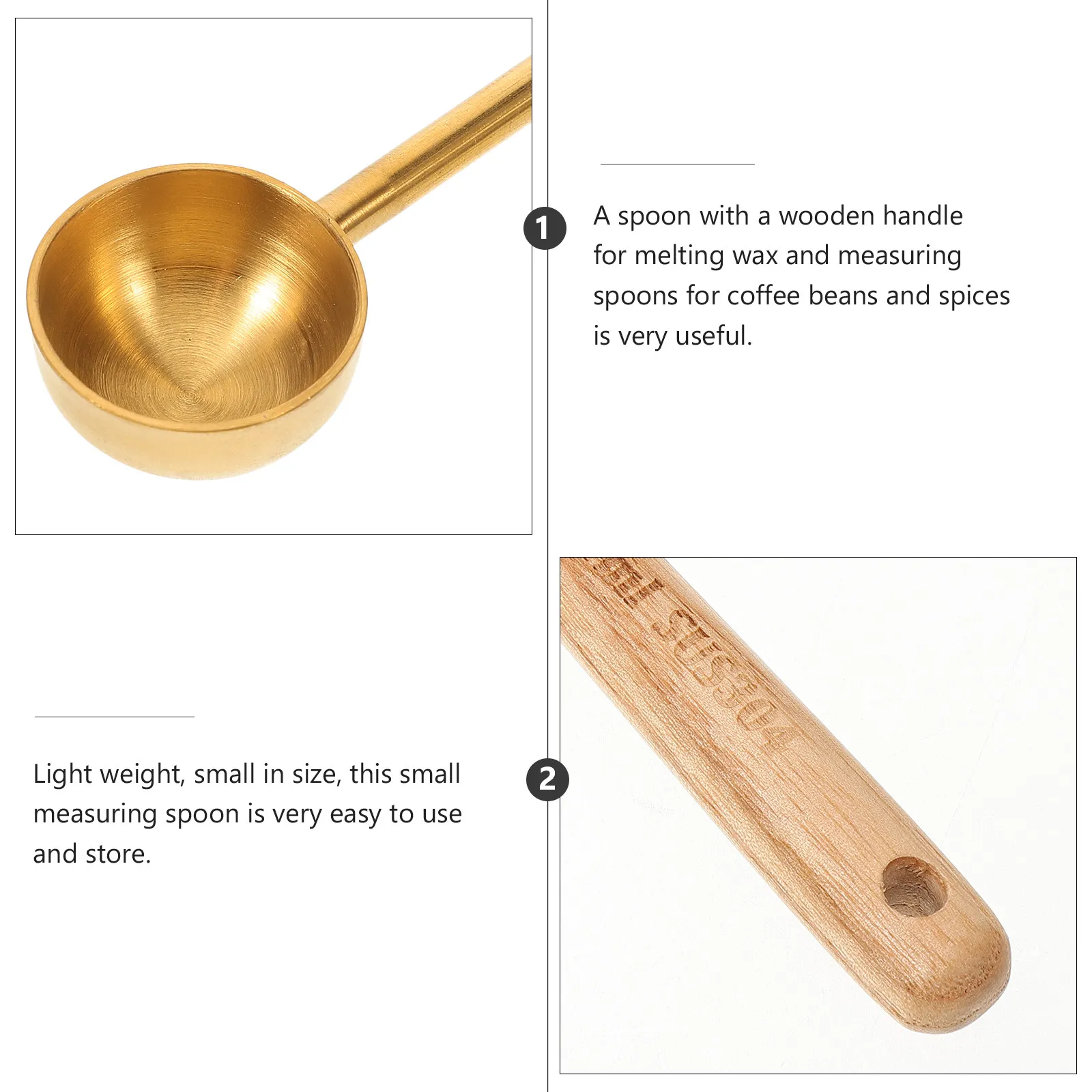 

Measuring Spoon for Coffee Beans Milk Powder Baking Cooking Kitchen Gadgets Gold Matte Metal Spoon with Ergonomic Wooden Handle