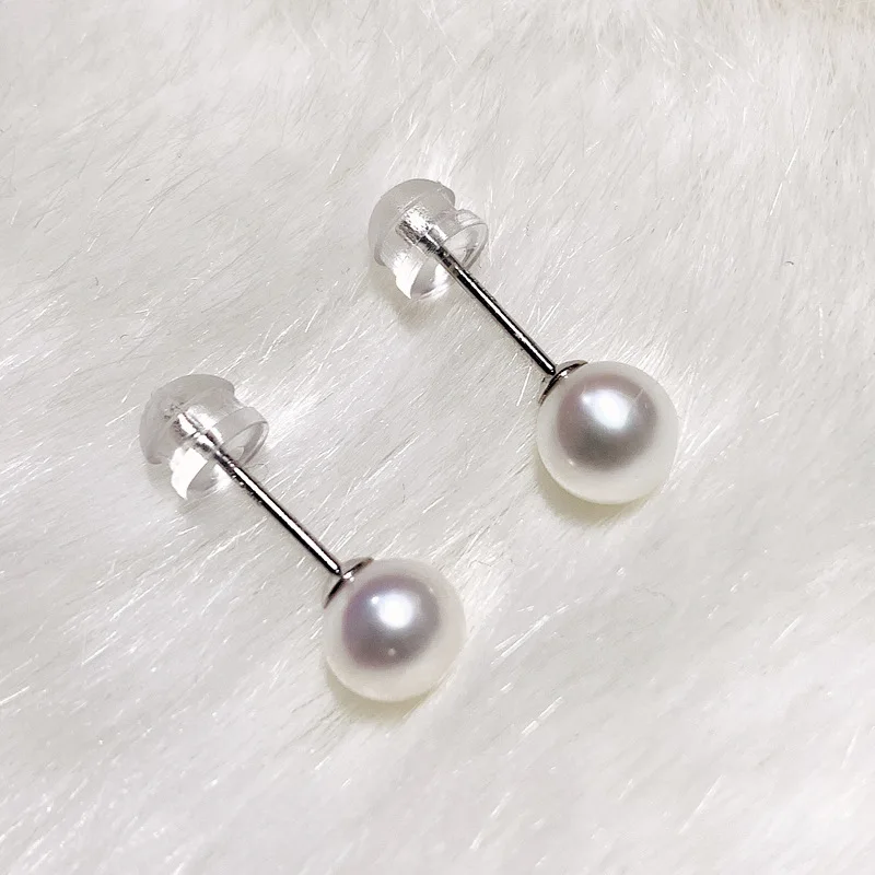 

AAAA++++6-7mm 7-8MM 8-9mm PERFECT Round Real WHITE AKOYA PEARL EARRINGS 14kp white GOLD