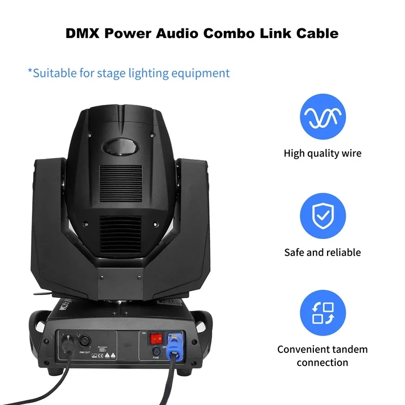 Комбинированный кабель PowerCON DMX 1м, 2м, 3м, 5м, 7.6м, 3-контактный XLR и PowerCON, совместимый комбинированный кабель для подвижного осветительного оборудования.