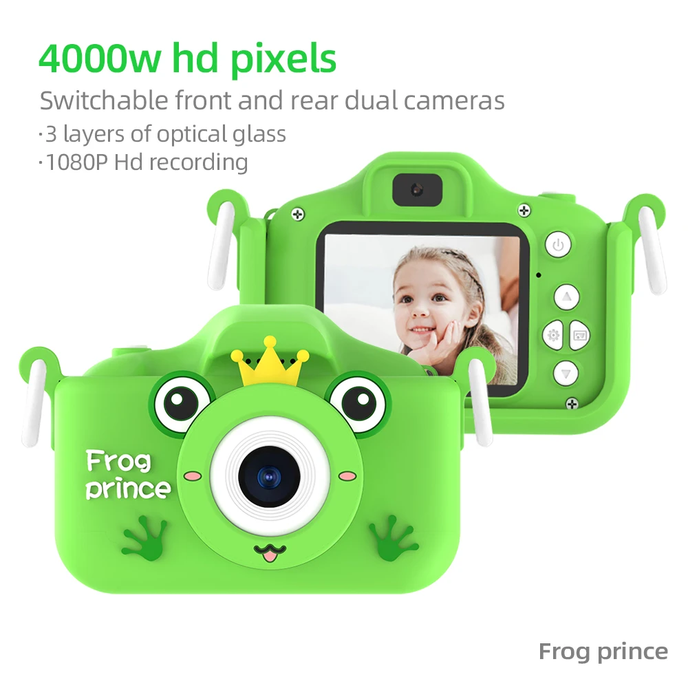 

4000W New Frog Kids Camera Digital Toy Children Camera High Definition Front Rear Dual Camera 2 Inch HD IPS Screen USB Charging