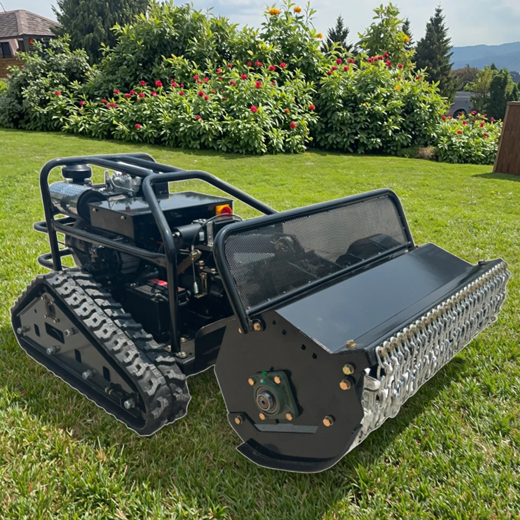 All-Terrain Smart Track Self-Propelled Lawn Mower Diesel 1102 Engine 20HP 500m Remote Control Straw Return Function New Farm