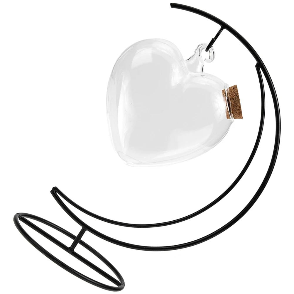 

1Set Hanging Heart Shape Glass Wishing Jar Landscape Bottle with Lid Iron Rack for DIY Craft Miniature Art Decorative