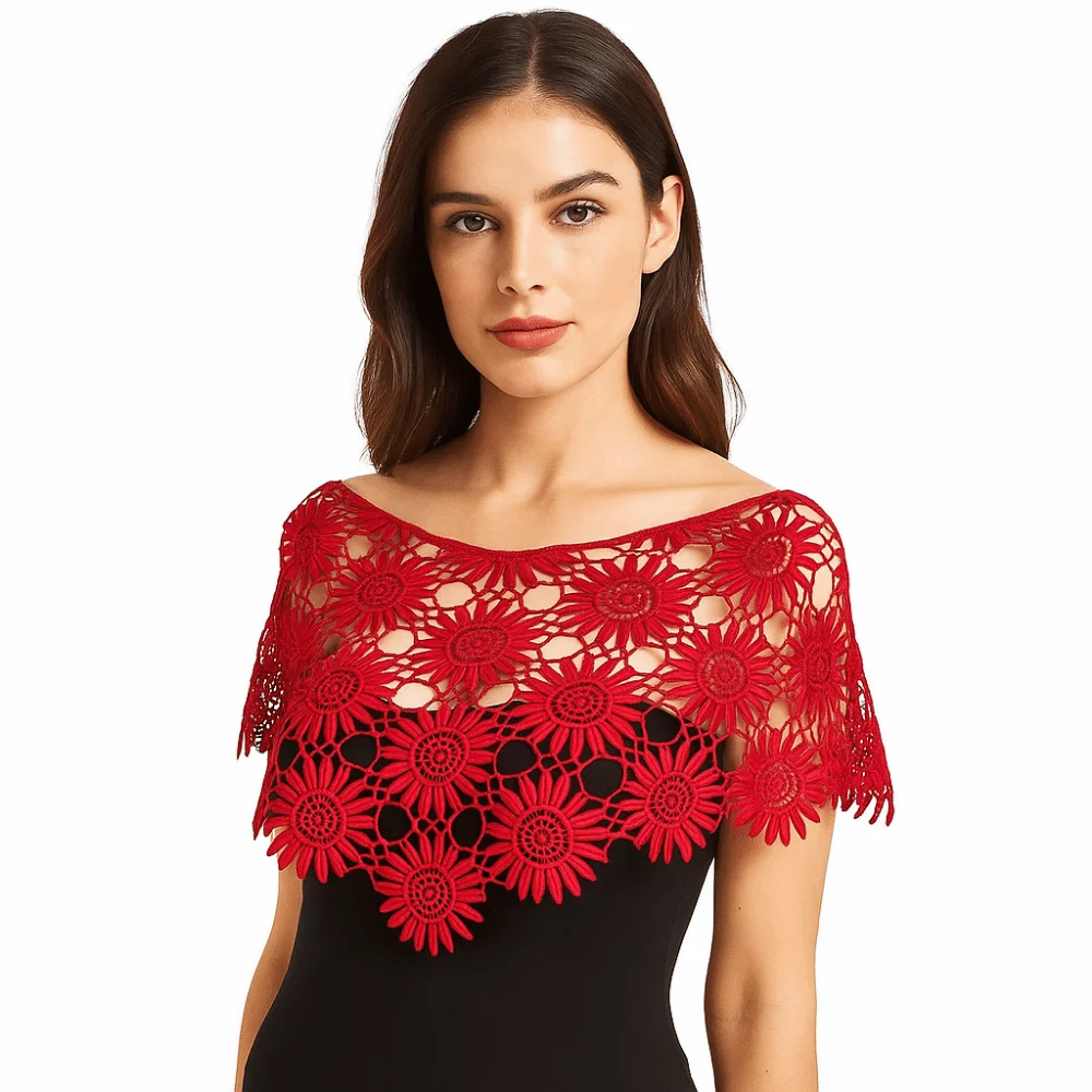 Creative False Crochet Collar Boho Chic Tulle Lace Lace Shawl Poncho Detachable Embroidered Trim Hollow Out Vest