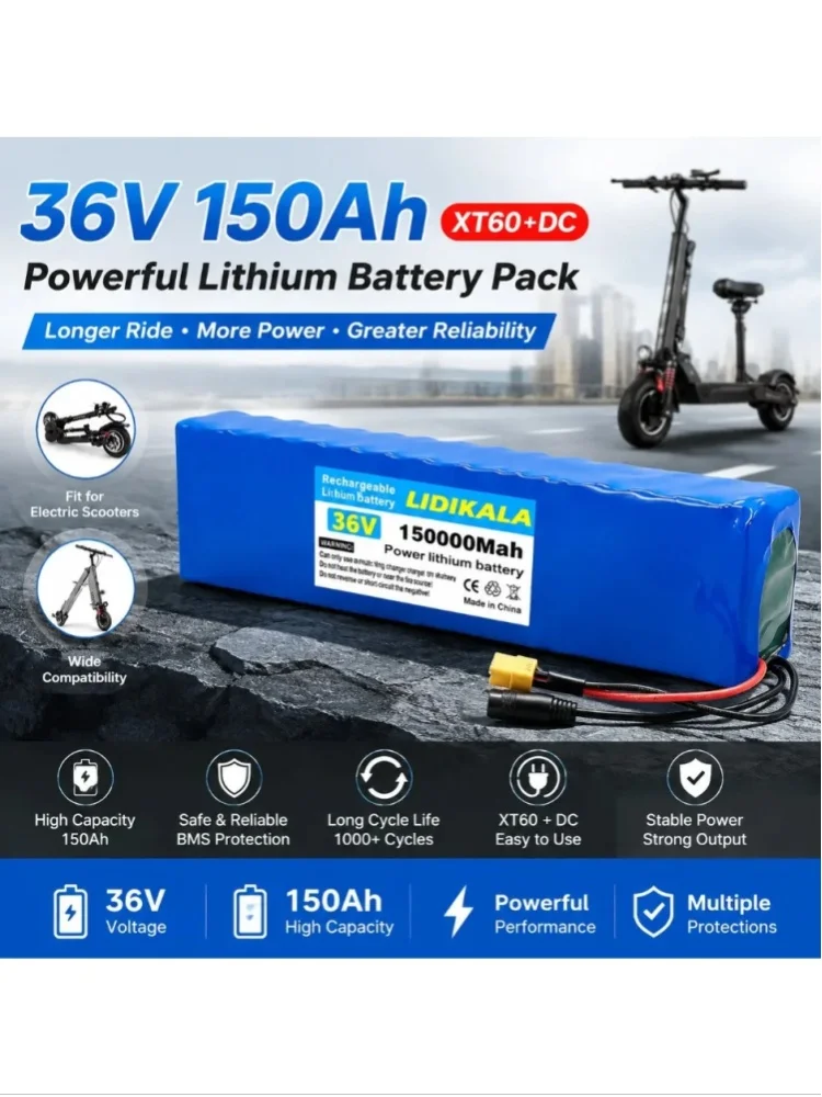 10S3P 36V 150Ah 18650 Wiederaufladbare Lithium-Batterie Hochleistungs-Elektrofahrrad Roller Elektrofahrzeug mit BMS