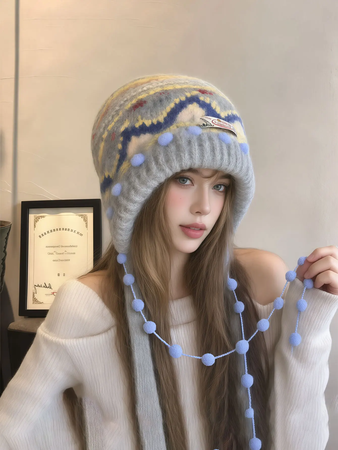 1PC  2026 Autumn-Winter New Style Retro Knitted Hat - Thick and Warm Ear Protector Hat with Flowing Tassels